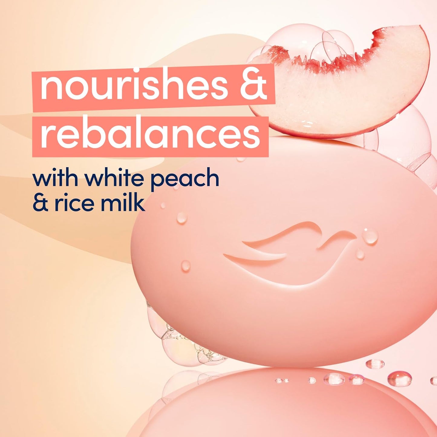 Dove Beauty Bar Soap Rebalancing White Peach & Rice Milk 6 Count for a Nourished and Moisturized Skin, with ¼ Moisturizing Cream Plant-Based Formula, 3.75 oz - Renee Lane Company