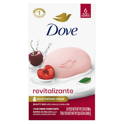 Dove Beauty Bar Soap Revitalizante Cherry & Chia Milk 6 Count for Revitalized Skin A Skin Energy Boost 3.17 oz - Renee Lane Company