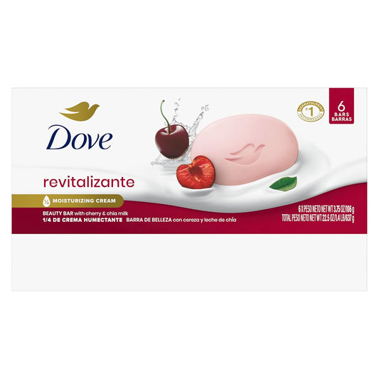 Dove Beauty Bar Soap Revitalizante Cherry & Chia Milk, for Revitalized Skin, 6 Bars A Skin Energy Boost 3.75 oz - Renee Lane Company