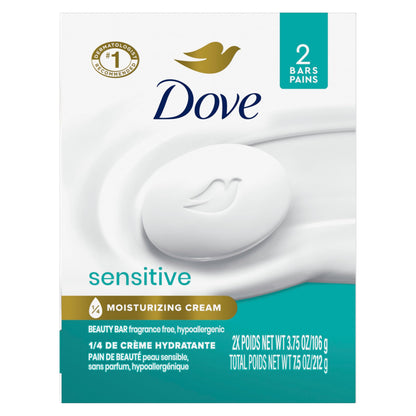 Dove Beauty Bar Soap Sensitive 2 Count for Sensitive Skin Fragrance Free and Hypoallergenic 3.75 oz - Renee Lane Company