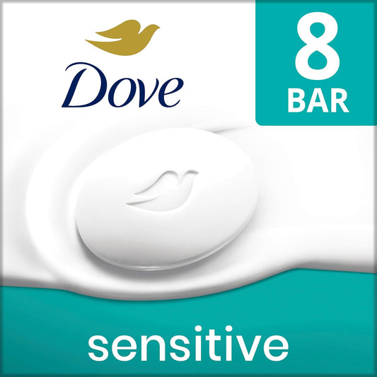 Dove Beauty Bar Soap Sensitive, 8 Bars for Sensitive Skin, Fragrance Free and Hypoallergenic 3.75 oz - Renee Lane Company