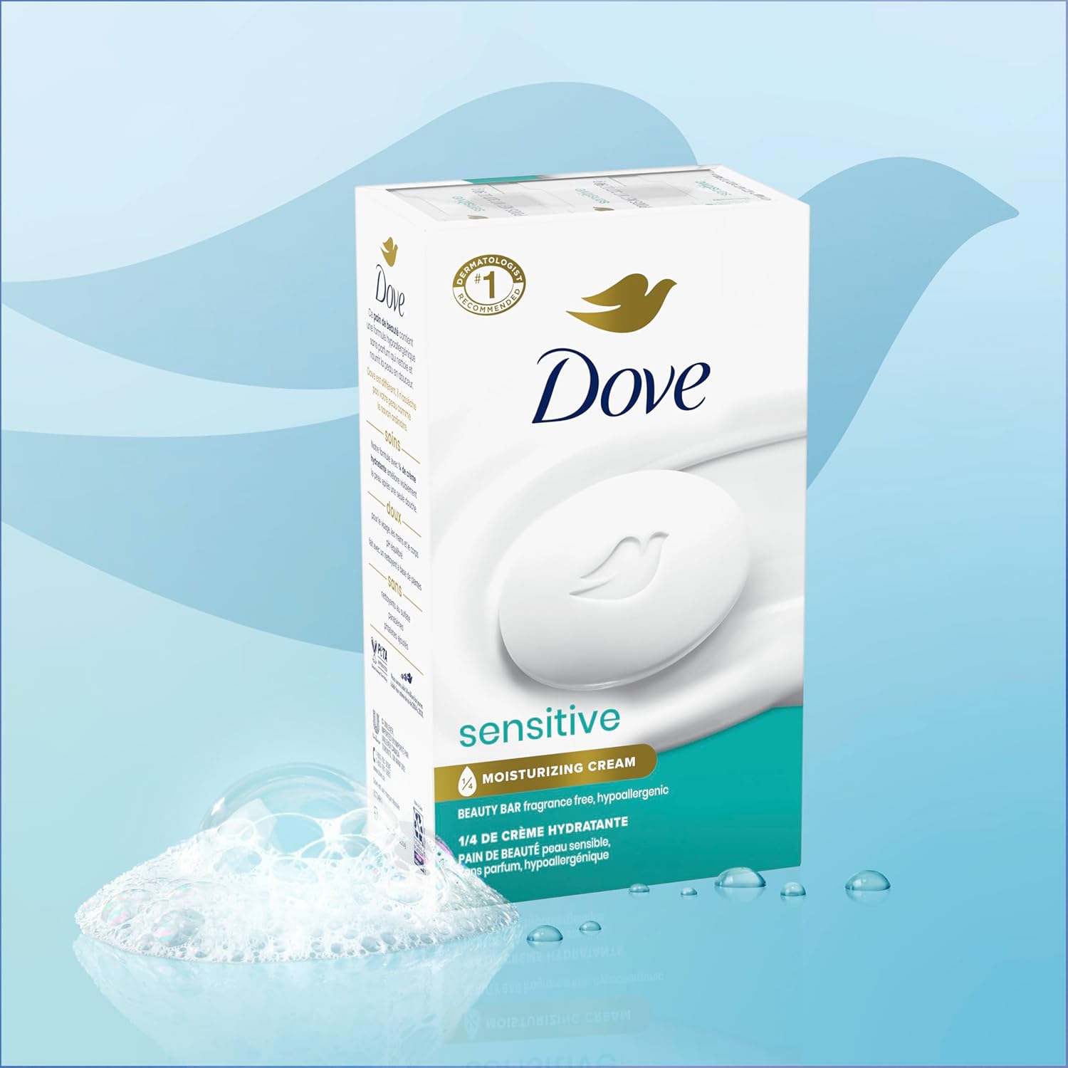 Dove Beauty Bar Soap Sensitive, 8 Bars for Sensitive Skin, Fragrance Free and Hypoallergenic 3.75 oz - Renee Lane Company