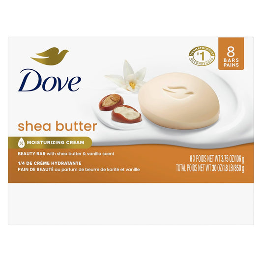 Dove Beauty Bar Soap Shea Butter, 8 Bars for Nourished, Radiant Skin, Enriches Skin 3.75 oz - Renee Lane Company