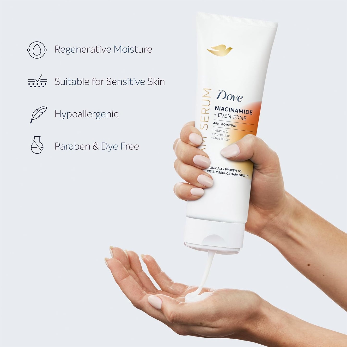 Dove Body Cream Serum Niacinamide + Even Tone for Dark Spots and Uneven Tone with Vitamin C, Pro-Retinol and Shea Butter Lotion, 8 oz - Renee Lane Company