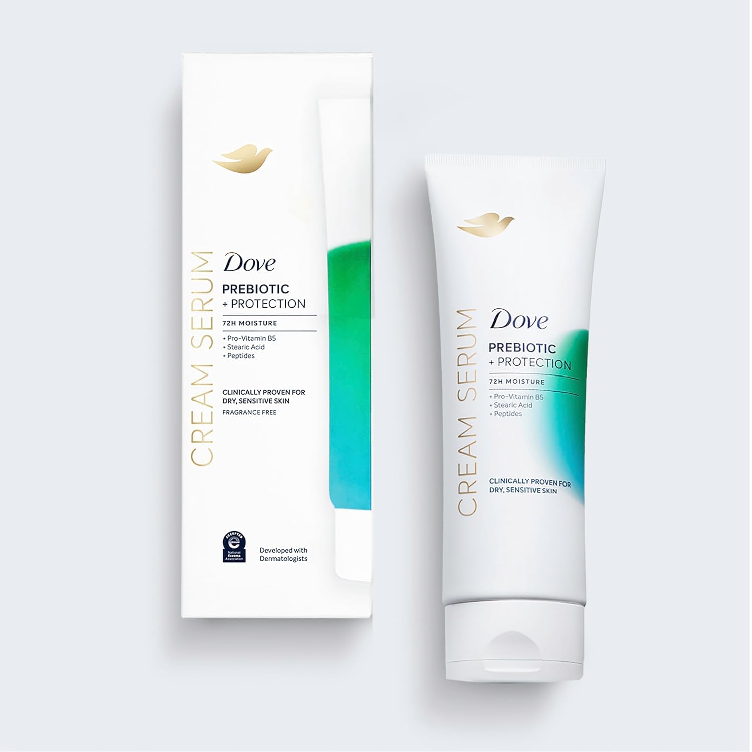 Dove Body Cream Serum Prebiotic + Protection for Dry, Sensitive Skin, with Pro-Vitamin B5, Stearic Acid and Peptides Lotion, 8 oz - Renee Lane Company