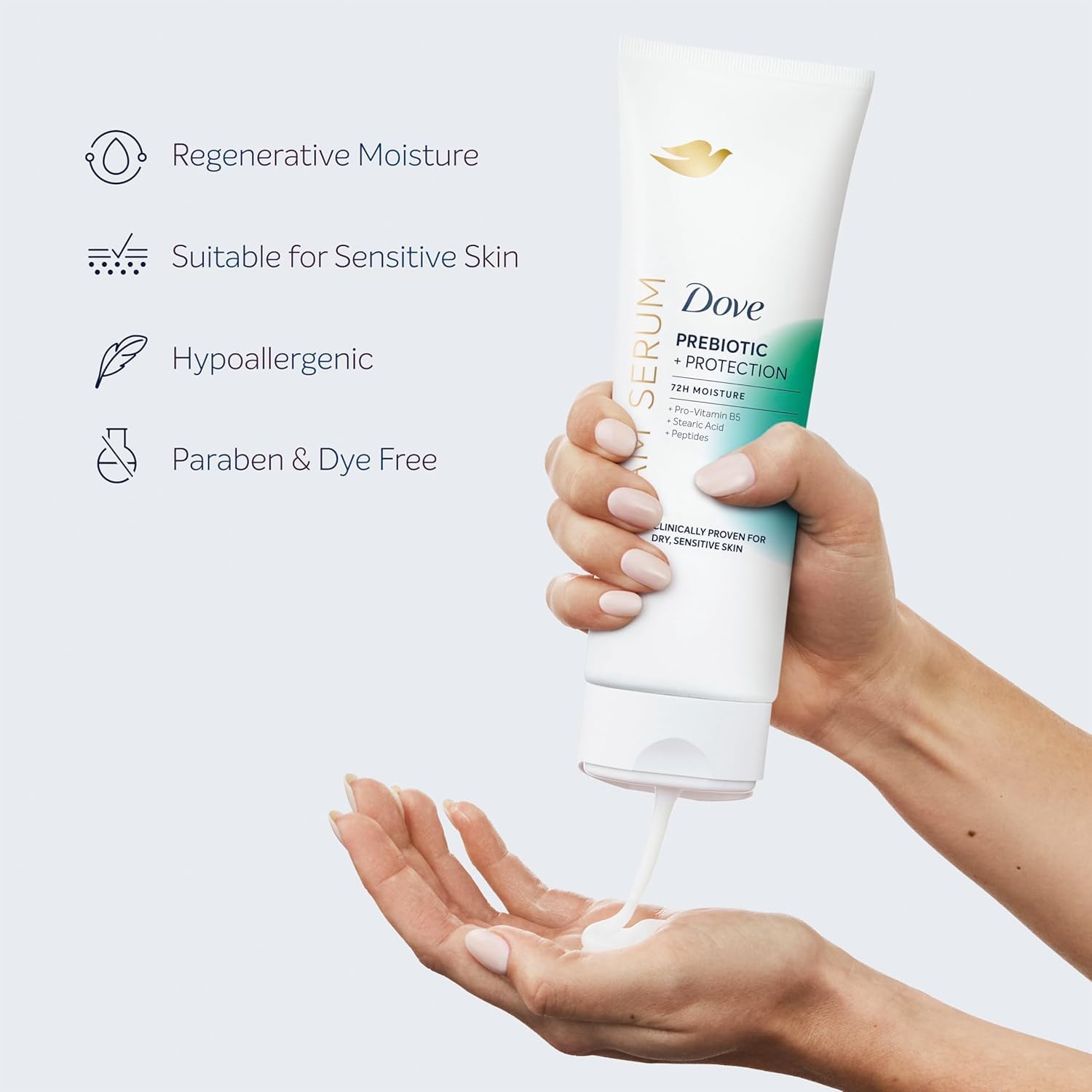 Dove Body Cream Serum Prebiotic + Protection for Dry, Sensitive Skin, with Pro-Vitamin B5, Stearic Acid and Peptides Lotion, 8 oz - Renee Lane Company