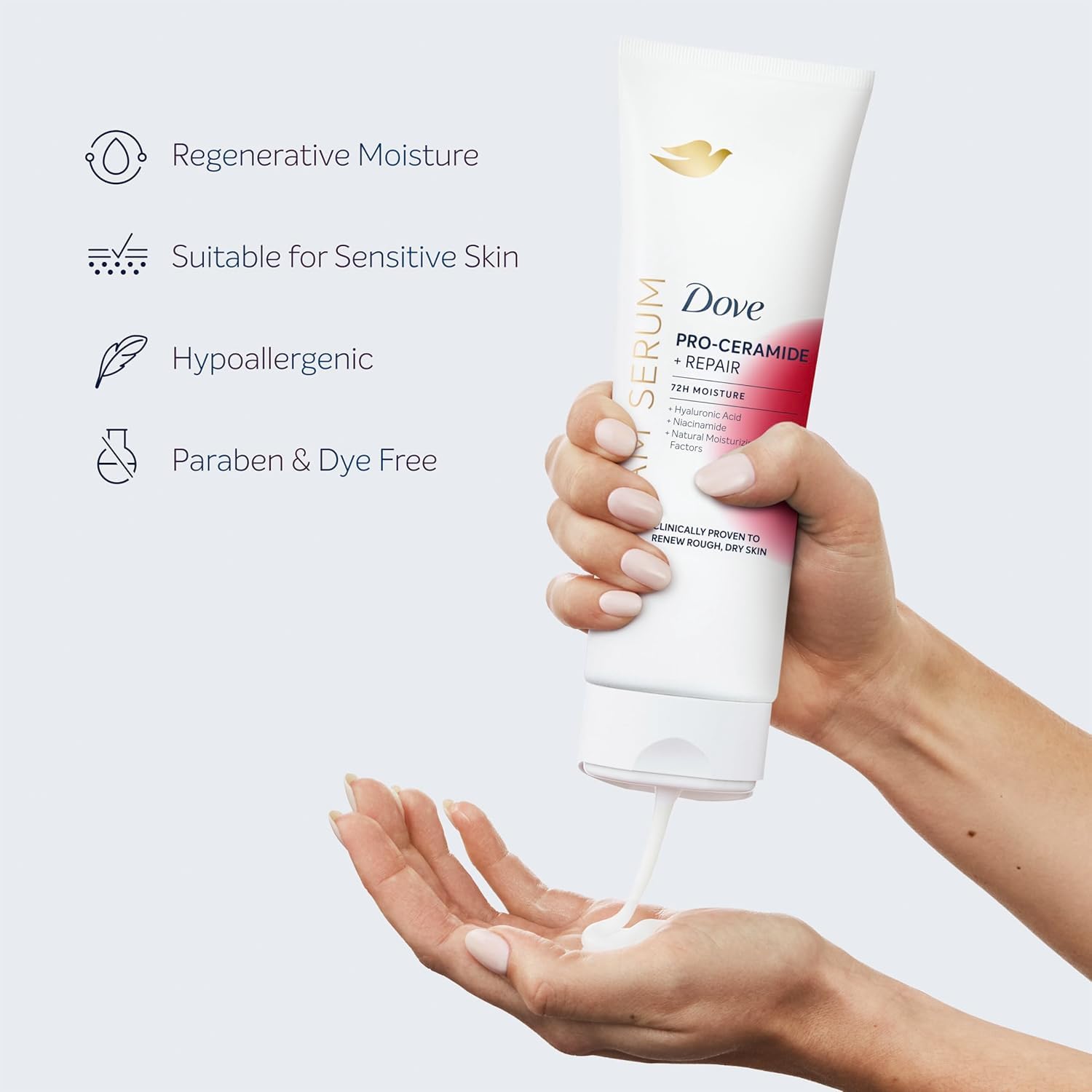 Dove Body Cream Serum Pro-Ceramide + Repair for Rough, Extremely Dry Skin, with Hyaluronic Acid, Niacinamide and Natural Moisturizing Factors Lotion, 8 oz - Renee Lane Company