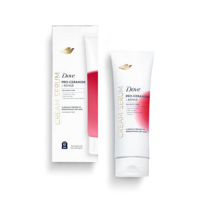 Dove Body Cream Serum Pro-Ceramide + Repair for Rough, Extremely Dry Skin, with Hyaluronic Acid, Niacinamide and Natural Moisturizing Factors Lotion, 8 oz - Renee Lane Company