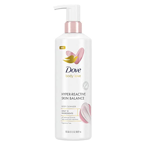 Fragrance-free body cleanser bottle with pink pump, Dove body love front label