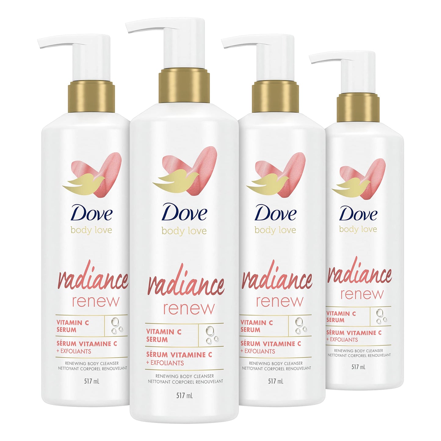 Dove Body Love Body Cleanser Radiance Renew 4 Count For Dull Skin Exfoliating Body Wash with Vitamin C Serum 17.5 fl oz - Renee Lane Company
