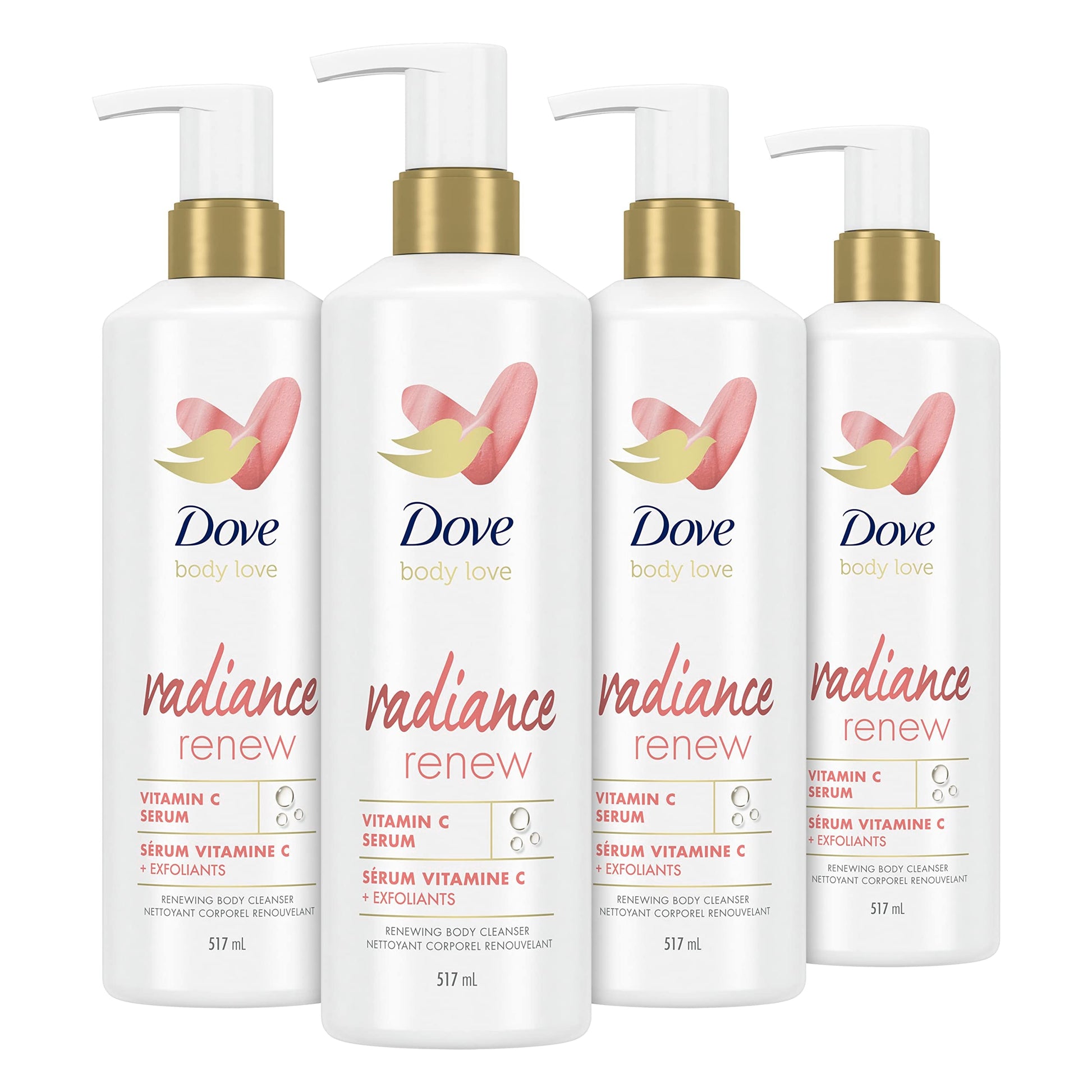 Dove Body Love Body Cleanser Radiance Renew 4 Count For Dull Skin Exfoliating Body Wash with Vitamin C Serum 17.5 fl oz - Renee Lane Company