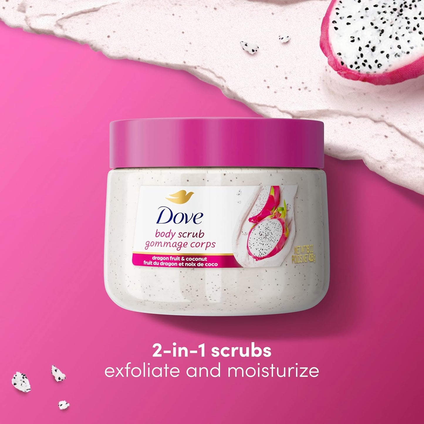 Dove Body Scrub Dragon Fruit & Coconut Cream Body Scrub Exfoliates and Deeply Nourishes for Smooth, Radiant Skin 15 oz - Renee Lane Company