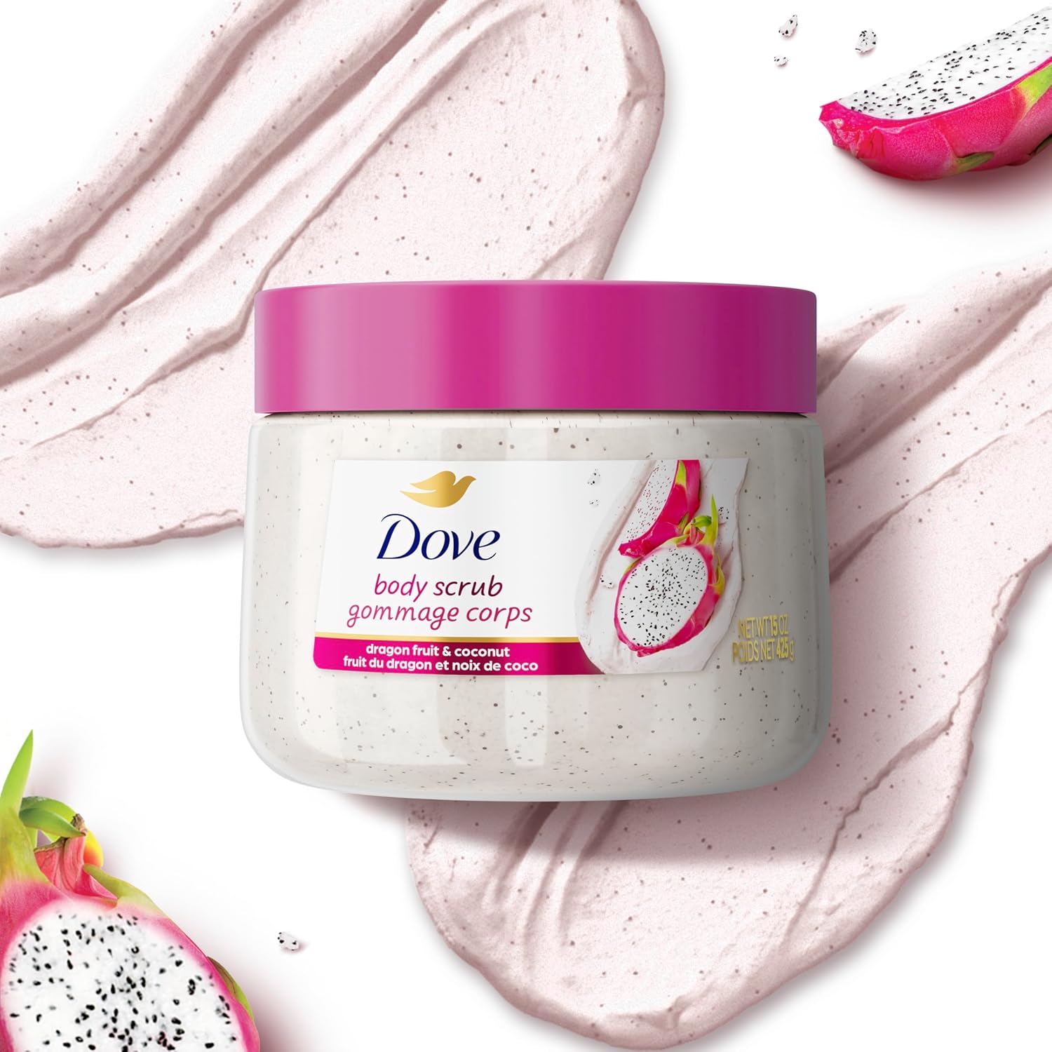 Dove Body Scrub Dragon Fruit & Coconut Cream Body Scrub Exfoliates and Deeply Nourishes for Smooth, Radiant Skin 15 oz - Renee Lane Company