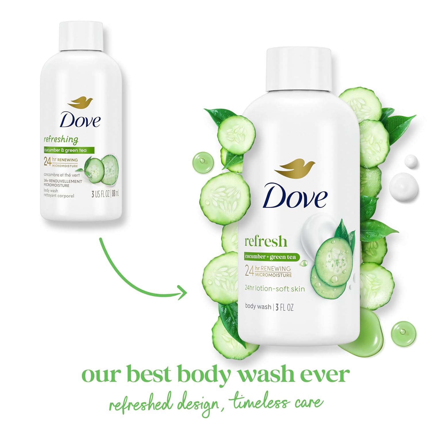 Dove Body Wash 24 Count Refreshing Cucumber and Green Tea Refreshes Skin Cleanser That Effectively Washes Away Bacteria While Nourishing Your 3 oz - Renee Lane Company