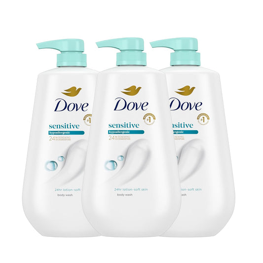 Dove sensitive skin body wash set of 3 bottles with teal pumps