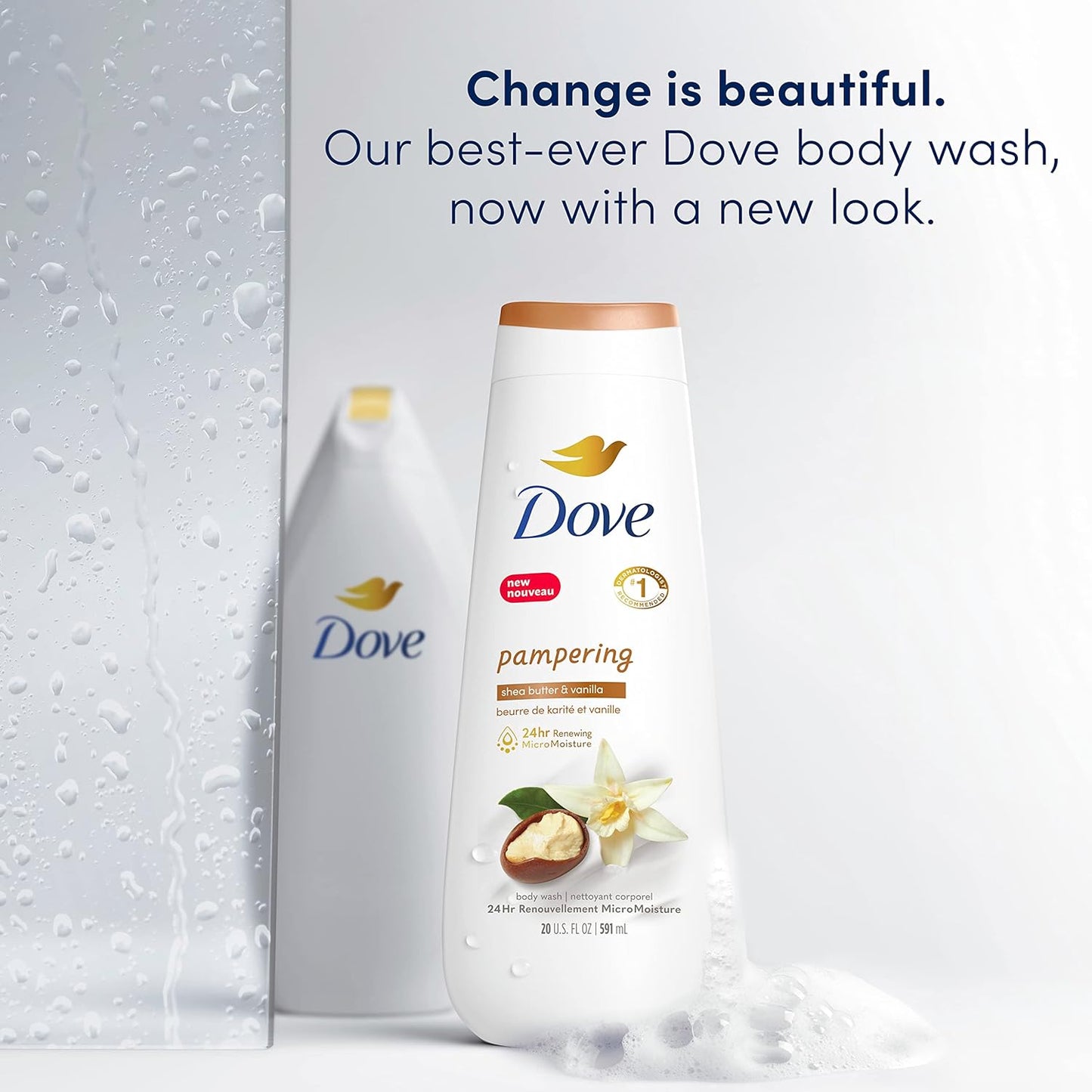 Dove Body Wash 4 Count Pampering Shea Butter & Vanilla for Renewed, Healthy-Looking Skin Gentle Skin Cleanser with 24hr Renewing MicroMoisture 20 oz - Renee Lane Company