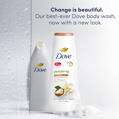 Dove Body Wash 4 Count Pampering Shea Butter & Vanilla for Renewed, Healthy-Looking Skin Gentle Skin Cleanser with 24hr Renewing MicroMoisture 20 oz - Renee Lane Company