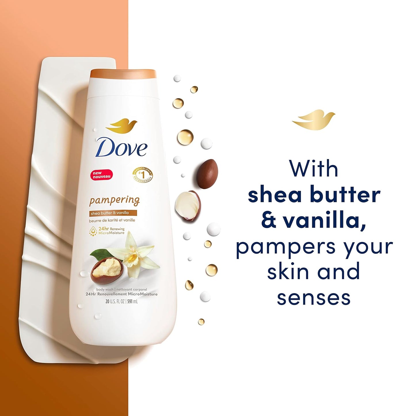Dove Body Wash 4 Count Pampering Shea Butter & Vanilla for Renewed, Healthy-Looking Skin Gentle Skin Cleanser with 24hr Renewing MicroMoisture 20 oz - Renee Lane Company