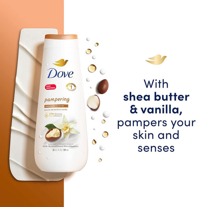 Dove Body Wash 4 Count Pampering Shea Butter & Vanilla for Renewed, Healthy-Looking Skin Gentle Skin Cleanser with 24hr Renewing MicroMoisture 20 oz - Renee Lane Company
