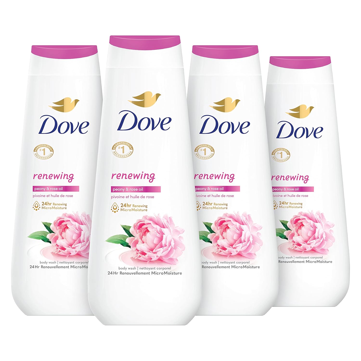 Dove Body Wash 4 Count Renewing Peony and Rose Oil for Renewed, Healthy-Looking Skin Gentle Skin Cleanser with 24hr Renewing MicroMoisture 20 oz - Renee Lane Company