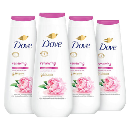 Dove Body Wash 4 Count Renewing Peony and Rose Oil for Renewed, Healthy-Looking Skin Gentle Skin Cleanser with 24hr Renewing MicroMoisture 20 oz - Renee Lane Company