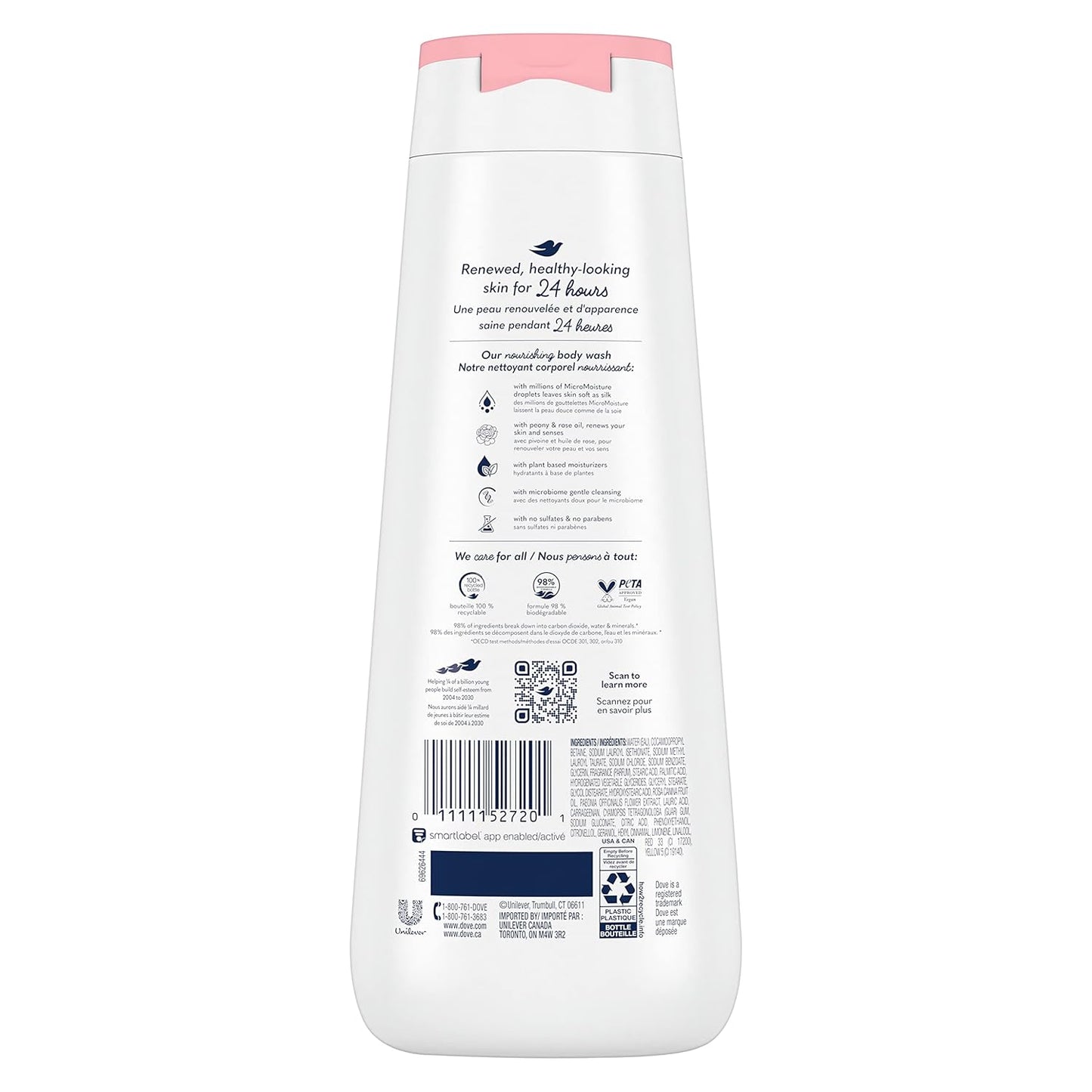 Dove Body Wash 4 Count Renewing Peony and Rose Oil for Renewed, Healthy-Looking Skin Gentle Skin Cleanser with 24hr Renewing MicroMoisture 20 oz - Renee Lane Company