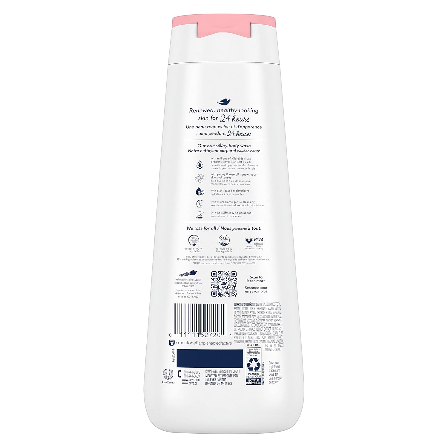 Dove Body Wash 4 Count Renewing Peony and Rose Oil for Renewed, Healthy-Looking Skin Gentle Skin Cleanser with 24hr Renewing MicroMoisture 20 oz - Renee Lane Company