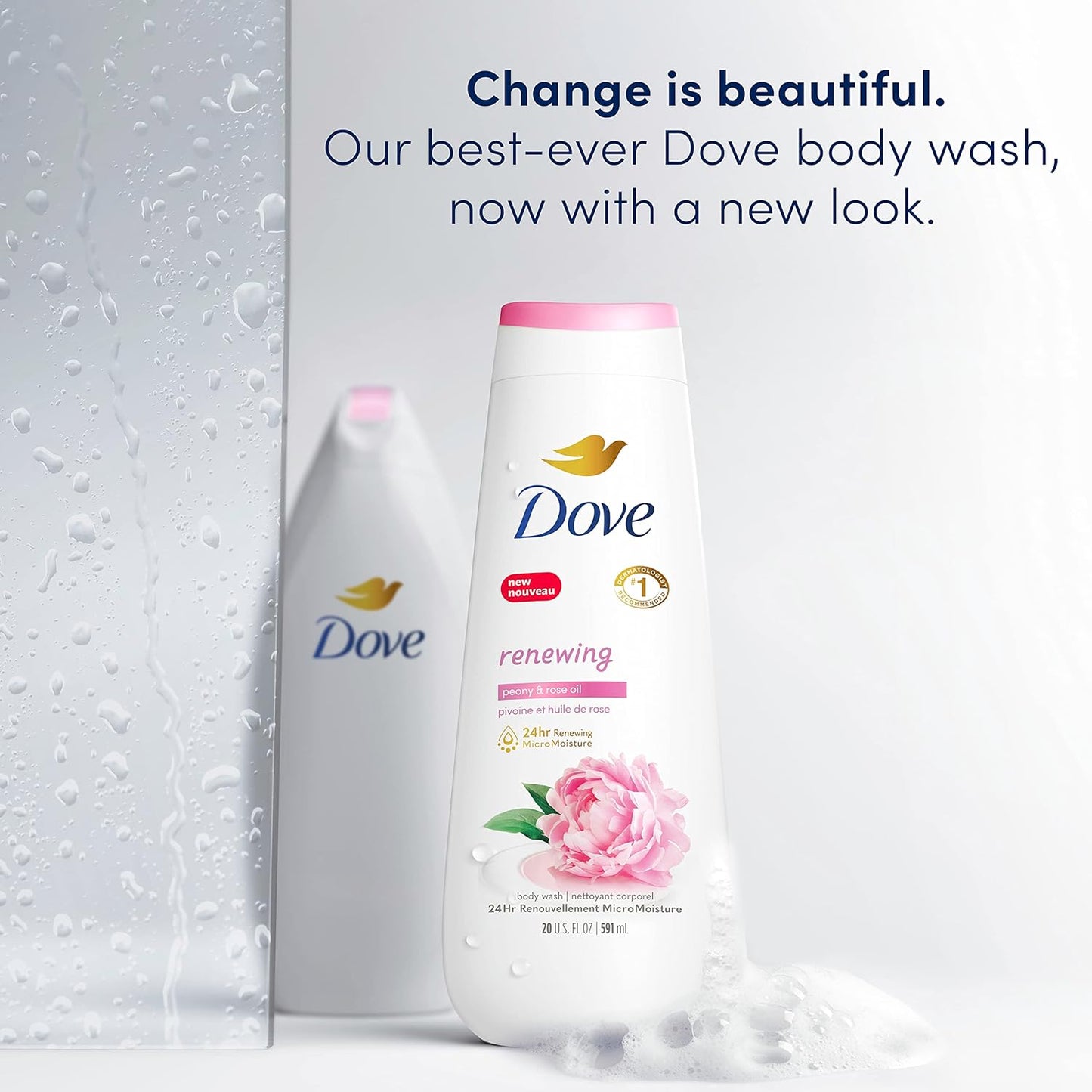 Dove Body Wash 4 Count Renewing Peony and Rose Oil for Renewed, Healthy-Looking Skin Gentle Skin Cleanser with 24hr Renewing MicroMoisture 20 oz - Renee Lane Company