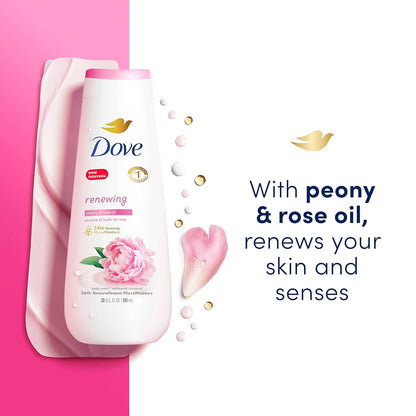 Dove Body Wash 4 Count Renewing Peony and Rose Oil for Renewed, Healthy-Looking Skin Gentle Skin Cleanser with 24hr Renewing MicroMoisture 20 oz - Renee Lane Company