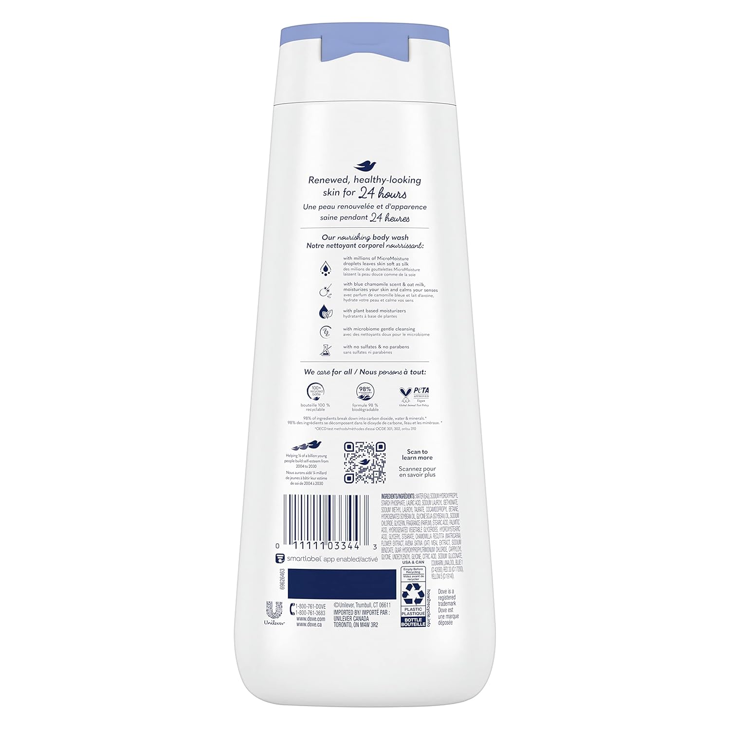 Dove Body Wash Anti-Stress Blue Chamomile & Oat Milk 4 Count for Renewed, Healthy-Looking Skin Moisturizing Gentle Skin Cleanser with 24hr Renewing MicroMoisture 20 oz - Renee Lane Company