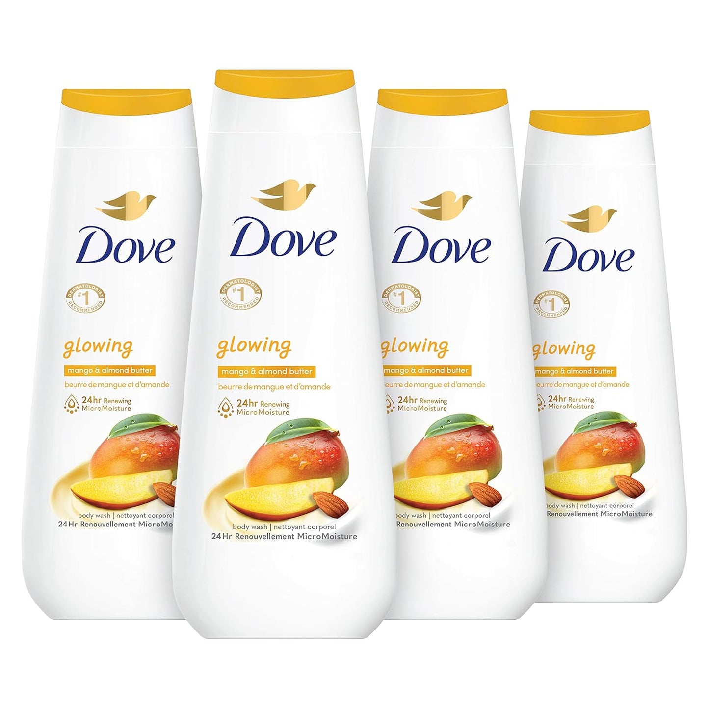 Dove Body Wash Glowing Mango & Almond Butter 4 Count for Renewed, Healthy-Looking Skin Gentle Skin Cleanser with 24hr Renewing MicroMoisture 20 oz - Renee Lane Company