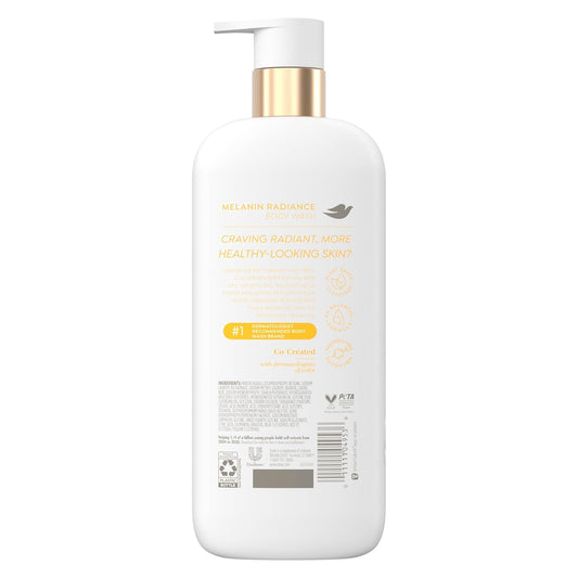 Dove body wash bottle, white with gold pump and back label
