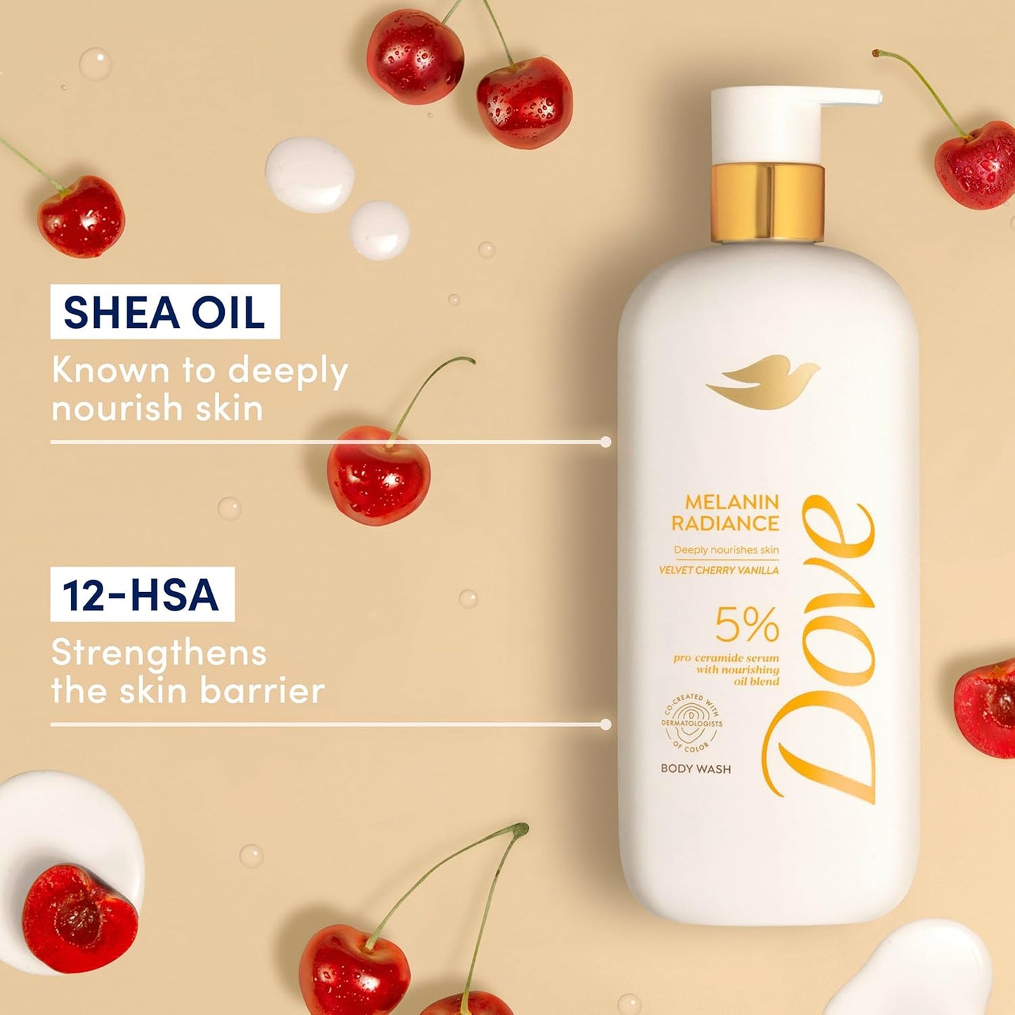 Dove Body Wash Melanin Radiance Nourishes for restored radiance 5% pro-ceramide serum with nourishing oil blend 18.5 oz - Renee Lane Company