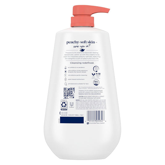 Dove Rebalance body wash bottle rear view with coral pump