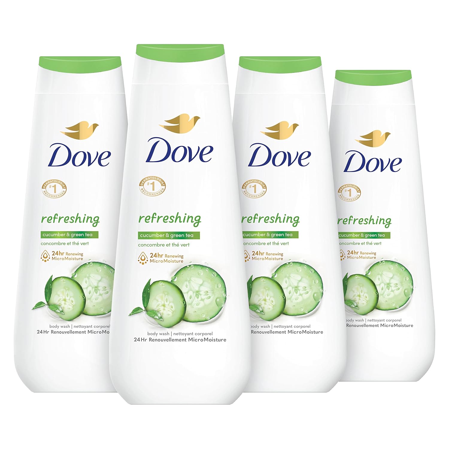 Dove Body Wash Refreshing Cucumber and Green Tea 4 Count Refreshes Skin Cleanser That Effectively Washes Away Bacteria While Nourishing Your Skin 20 oz - Renee Lane Company