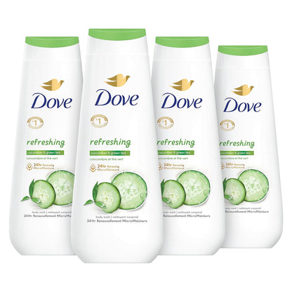 Dove Body Wash Refreshing Cucumber and Green Tea 4 Count Refreshes Skin Cleanser That Effectively Washes Away Bacteria While Nourishing Your Skin 20 oz - Renee Lane Company