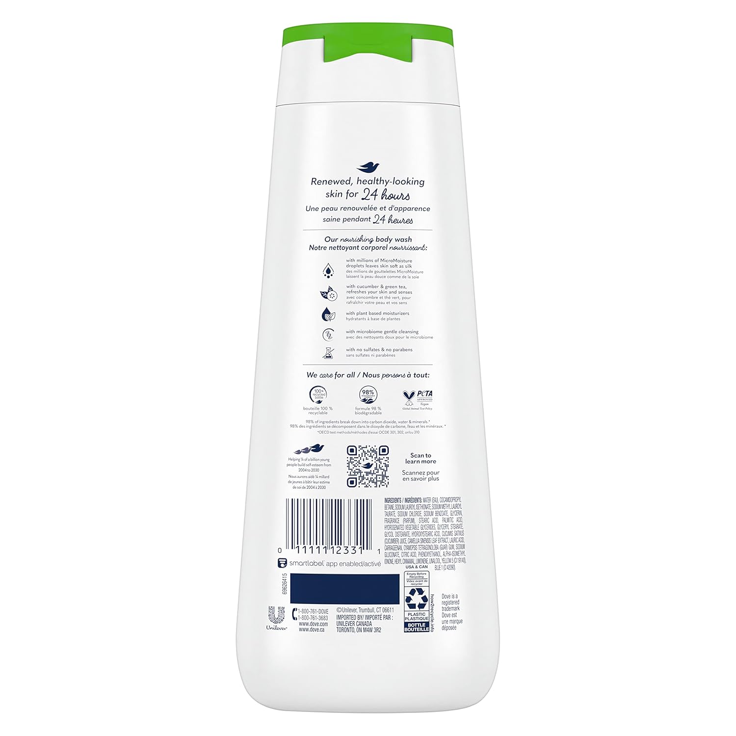 Dove Body Wash Refreshing Cucumber and Green Tea 4 Count Refreshes Skin Cleanser That Effectively Washes Away Bacteria While Nourishing Your Skin 20 oz - Renee Lane Company
