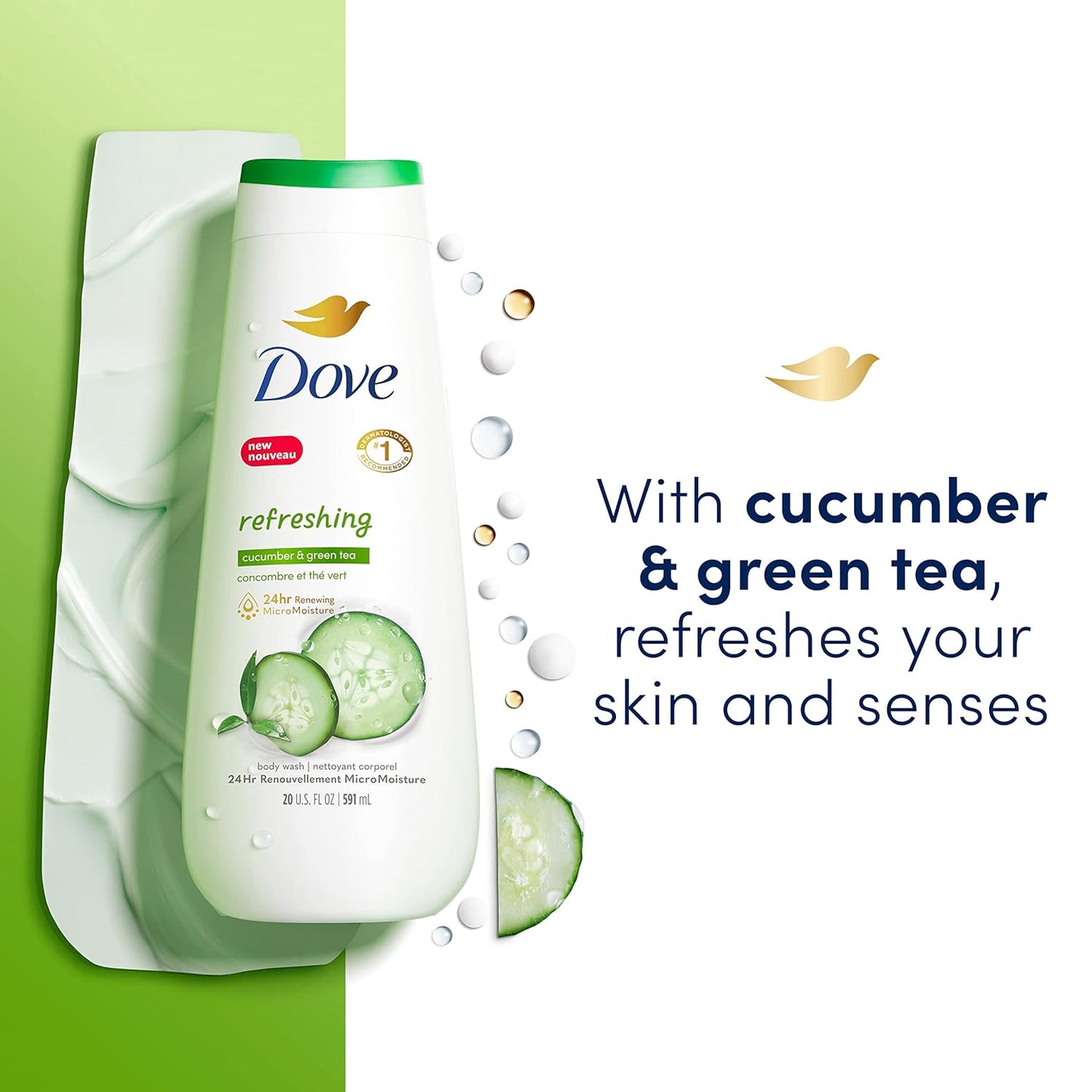 Dove Body Wash Refreshing Cucumber and Green Tea 4 Count Refreshes Skin Cleanser That Effectively Washes Away Bacteria While Nourishing Your Skin 20 oz - Renee Lane Company