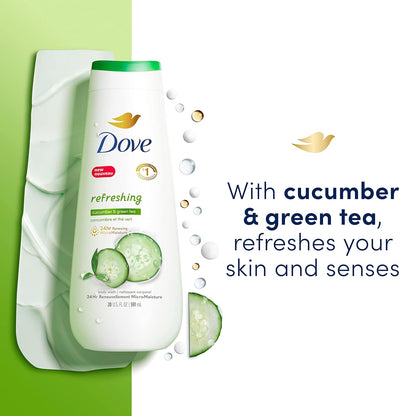 Dove Body Wash Refreshing Cucumber and Green Tea 4 Count Refreshes Skin Cleanser That Effectively Washes Away Bacteria While Nourishing Your Skin 20 oz - Renee Lane Company