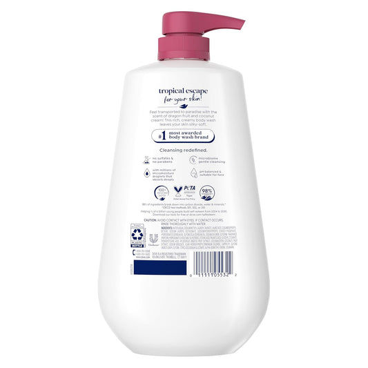 Dove replenish body wash bottle with pink pump, back label view