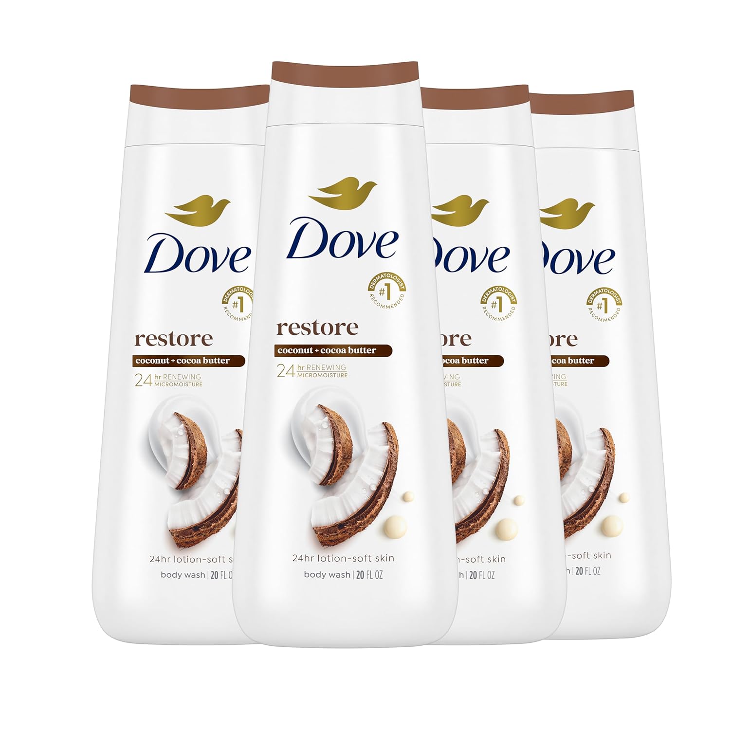 Dove Body Wash Restoring Coconut & Cocoa Butter 4 Count - Renee Lane Company