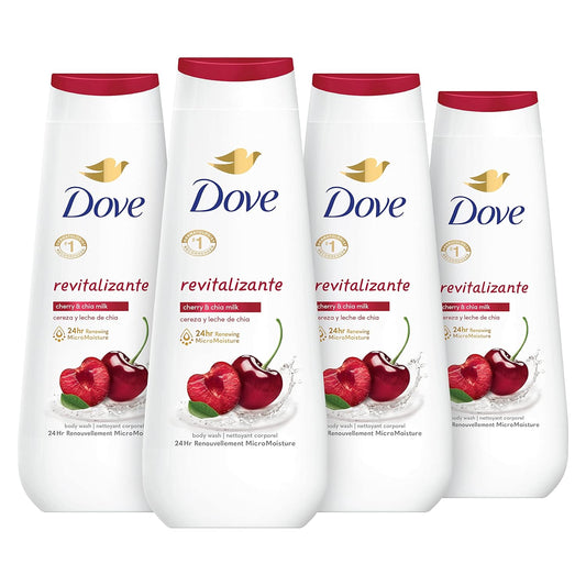 Dove revitalizing body wash bottles, cherry & chia milk, 4 count