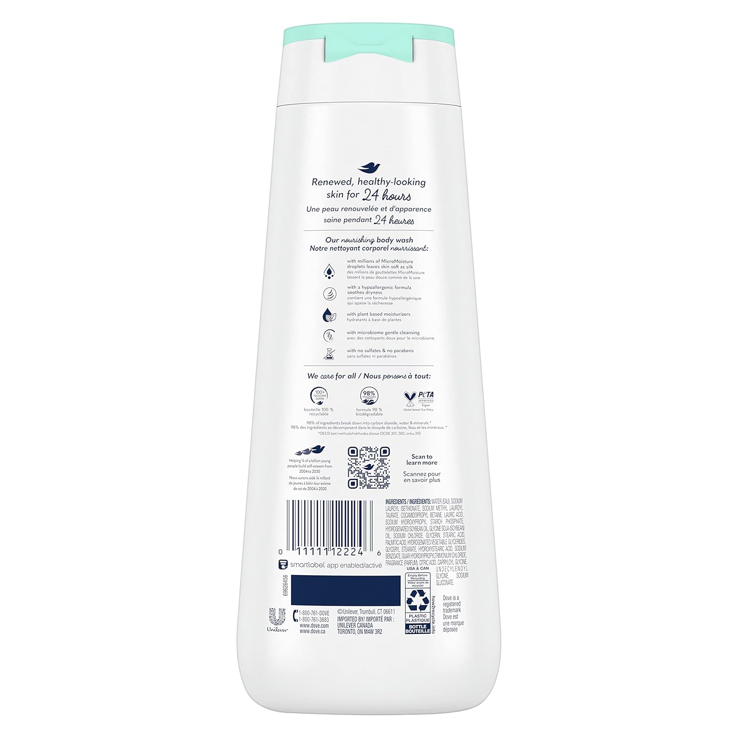 Dove Body Wash Sensitive Skin 4 Count Hypoallergenic, Paraben-Free, Sulfate-Free, Cruelty-Free, Moisturizing Skin Cleanser Effectively Washes Away Bacteria While Nourishing Skin 20 oz - Renee Lane Company