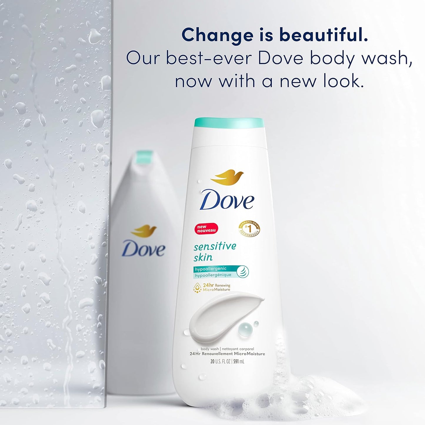 Dove Body Wash Sensitive Skin 4 Count Hypoallergenic, Paraben-Free, Sulfate-Free, Cruelty-Free, Moisturizing Skin Cleanser Effectively Washes Away Bacteria While Nourishing Skin 20 oz - Renee Lane Company