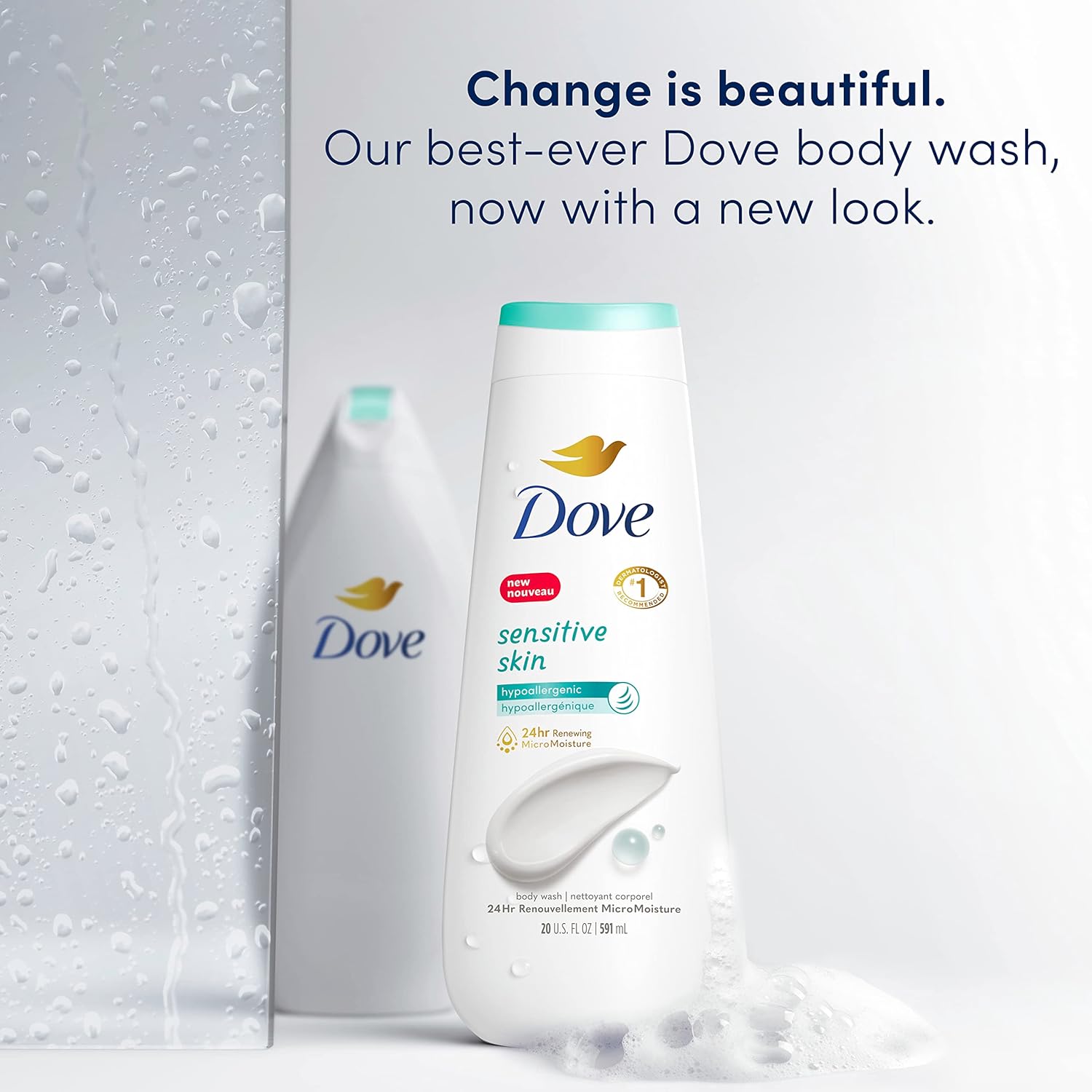 Dove Body Wash Sensitive Skin 4 Count Hypoallergenic, Paraben-Free, Sulfate-Free, Cruelty-Free, Moisturizing Skin Cleanser Effectively Washes Away Bacteria While Nourishing Skin 20 oz - Renee Lane Company