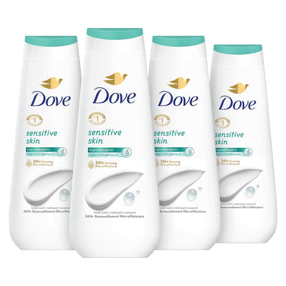 Dove Body Wash Sensitive Skin 4 Count Hypoallergenic, Paraben-Free, Sulfate-Free, Cruelty-Free, Moisturizing Skin Cleanser Effectively Washes Away Bacteria While Nourishing Skin 20 oz - Renee Lane Company
