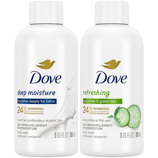 Dove Body Wash Travel Essentials Variety 2-Pack – Refreshing Cucumber & Green Tea + Deep Moisture Nourishing Body Washes 3 Oz Ea - Renee Lane Company