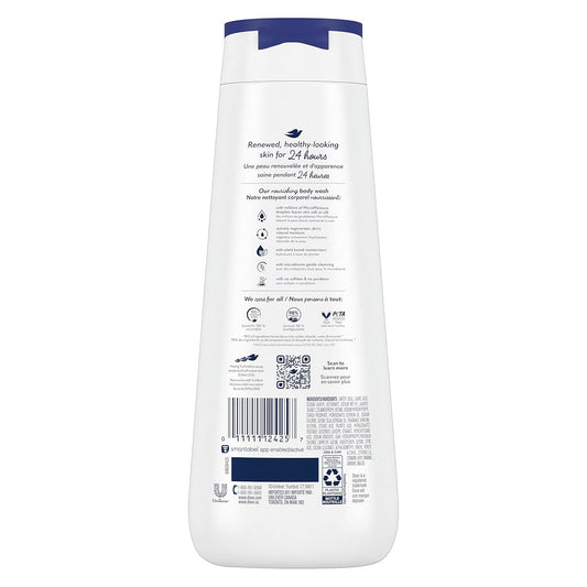 Dove deep moisture body wash bottle, white back label with blue cap