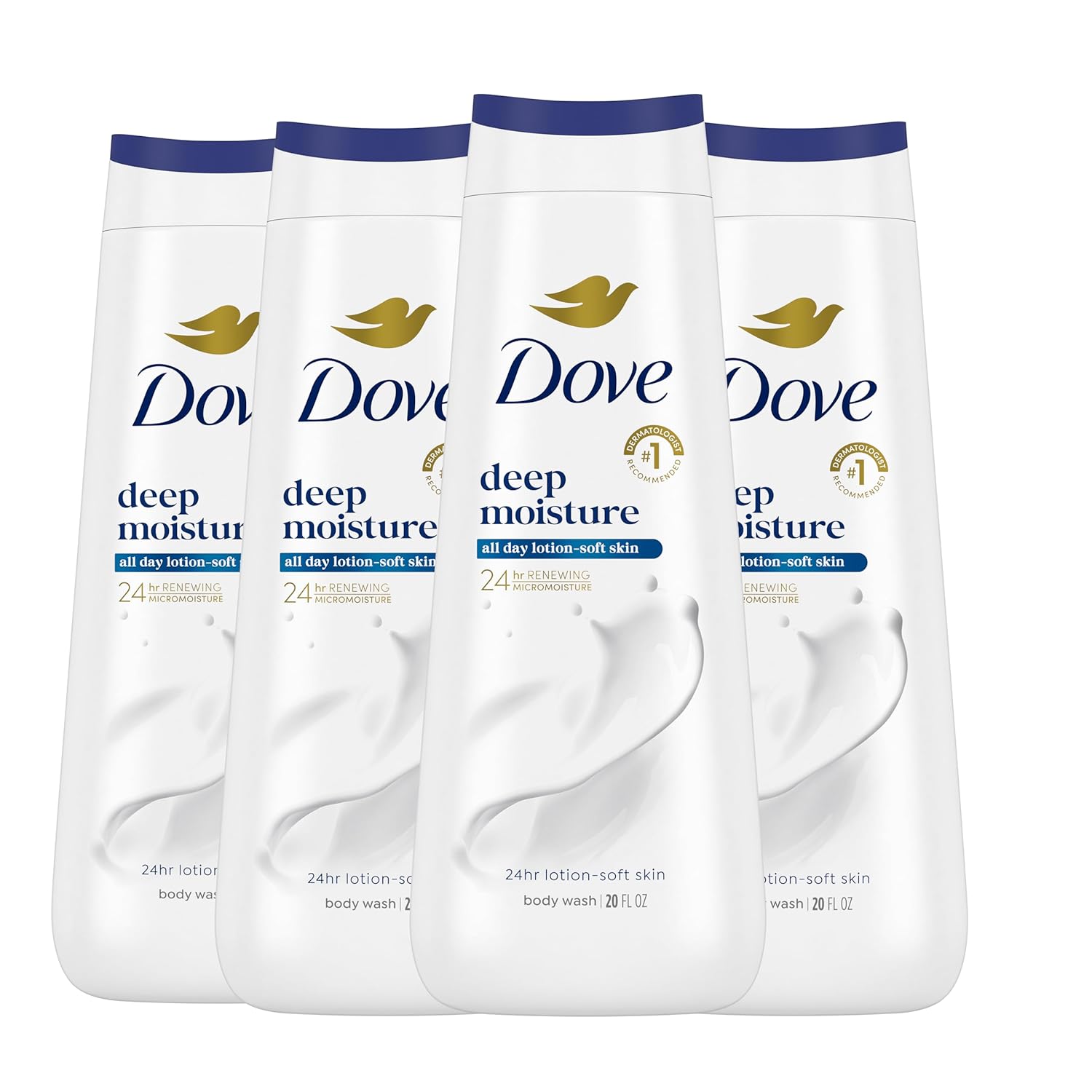 Dove Body Wash with Natural Nourishers for Instantly Soft Skin and Lasting Nourishment Deep Moisture Cleanser That Effectively Washes Away Bacteria While Nourishing Your Skin 20 oz (Pack of 4) - Renee Lane Company