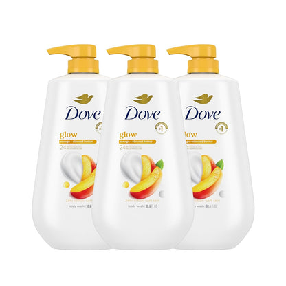 Dove Body Wash with Pump 3 Count Glowing Mango & Almond Butter for Renewed, Healthy-Looking Skin Gentle Skin Cleanser with 24hr Renewing MicroMoisture 30.6 oz - Renee Lane Company